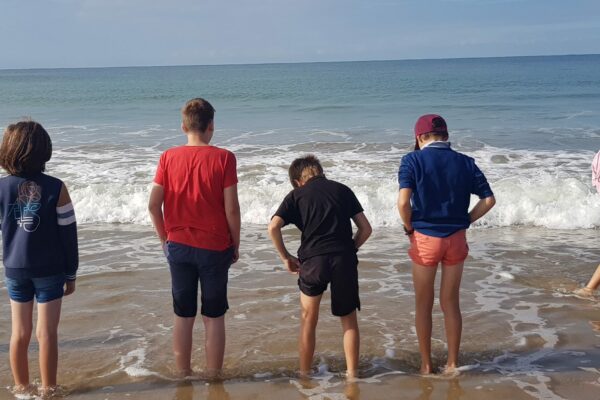 un groupe d'élève les pieds dans l'eau