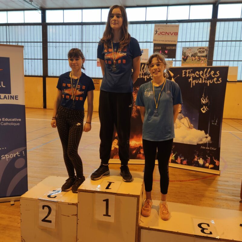 Les élèves de l'ensemble scolaire notre dame du vieux cours sur le podium qui sont qualifié pour le championnat de Janzé