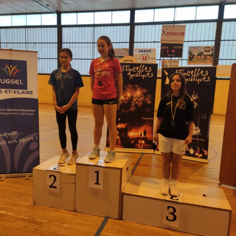 Les élèves de l'ensemble scolaire notre dame du vieux cours sur le podium qui sont qualifié pour le championnat de Janzé