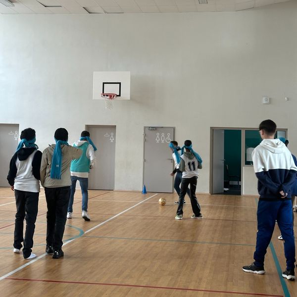 les collégiens de l'ensemble scolaire notre-dame du vieux cours pratiquant du cécifoot